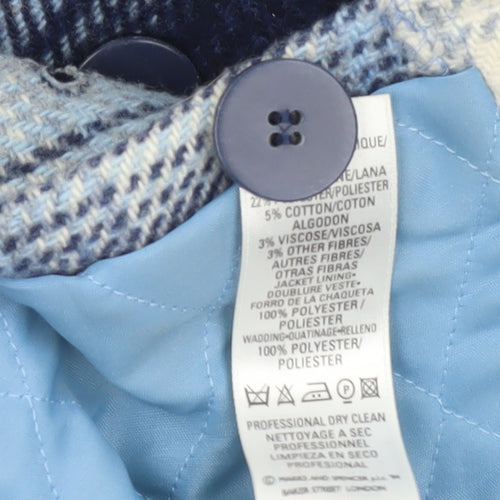 Marks and Spencer Girls Blue Checked Wool Blend Coat Age 5-6 Years