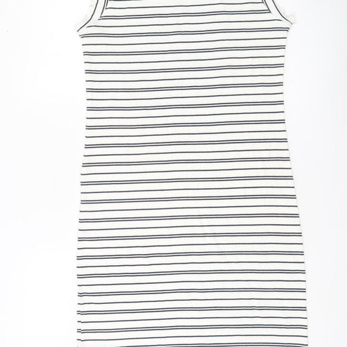 ICHI Women’s White Striped Bodycon Dress M Classic Sleeveless