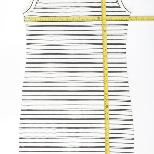 ICHI Women’s White Striped Bodycon Dress M Classic Sleeveless