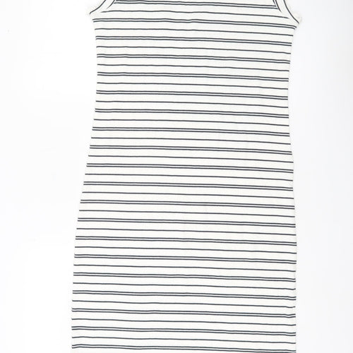 ICHI Women’s White Striped Bodycon Dress M Classic Sleeveless