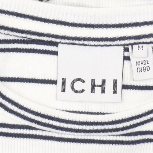 ICHI Women’s White Striped Bodycon Dress M Classic Sleeveless