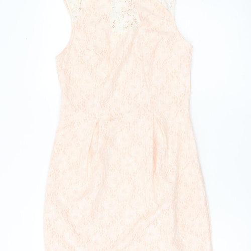 New Look Women Pink Lace Sheath Dress UK 10 Sleeveless Knee Length
