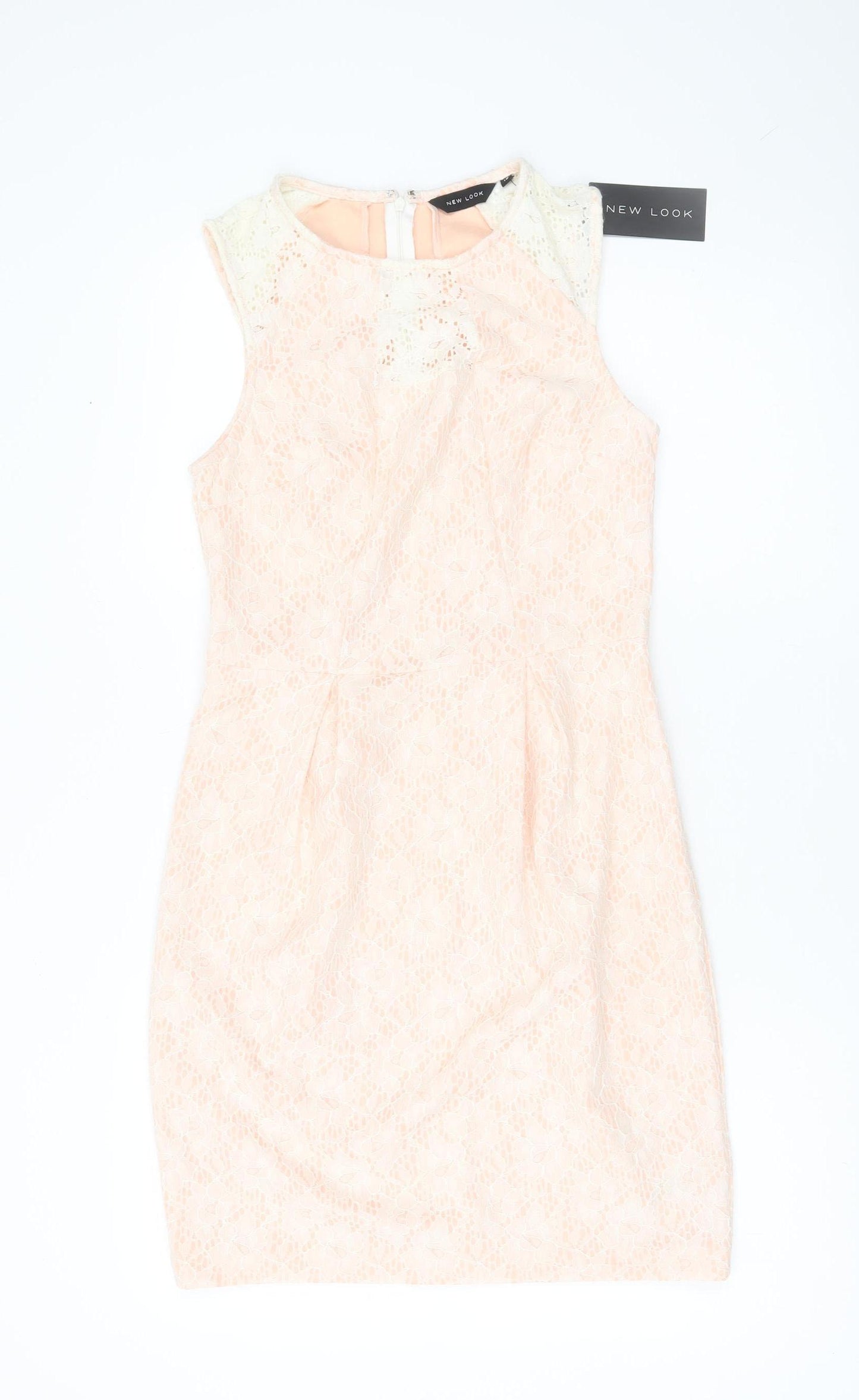 New Look Women Pink Lace Sheath Dress UK 10 Sleeveless Knee Length
