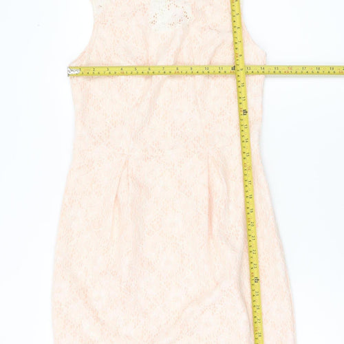 New Look Women Pink Lace Sheath Dress UK 10 Sleeveless Knee Length