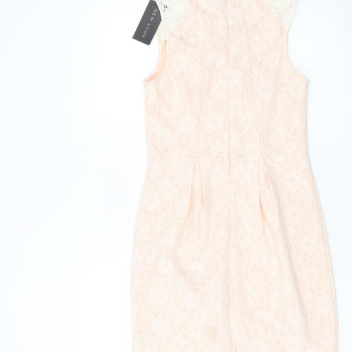 New Look Women Pink Lace Sheath Dress UK 10 Sleeveless Knee Length