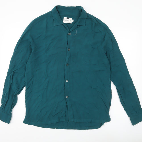 Topman Men’s Green M Viscose Long Sleeve Button-Up Shirt