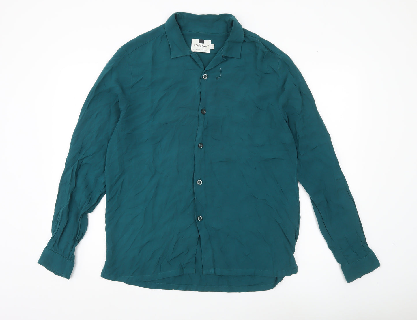 Topman Men’s Green M Viscose Long Sleeve Button-Up Shirt