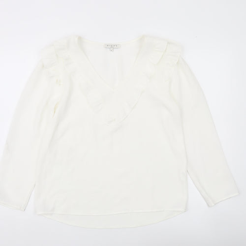 Purple's Womens White Ruffle V-Neck Long Sleeve Tunic Blouse Size L