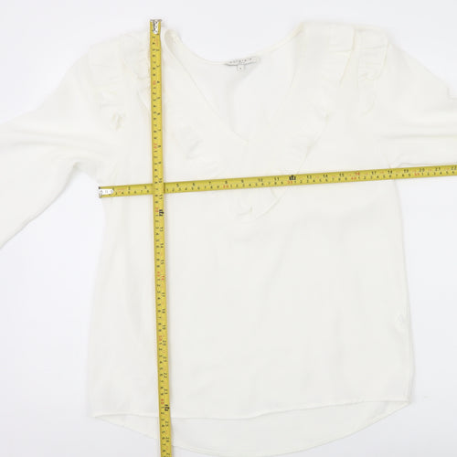 Purple's Womens White Ruffle V-Neck Long Sleeve Tunic Blouse Size L