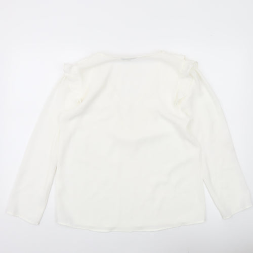 Purple's Womens White Ruffle V-Neck Long Sleeve Tunic Blouse Size L