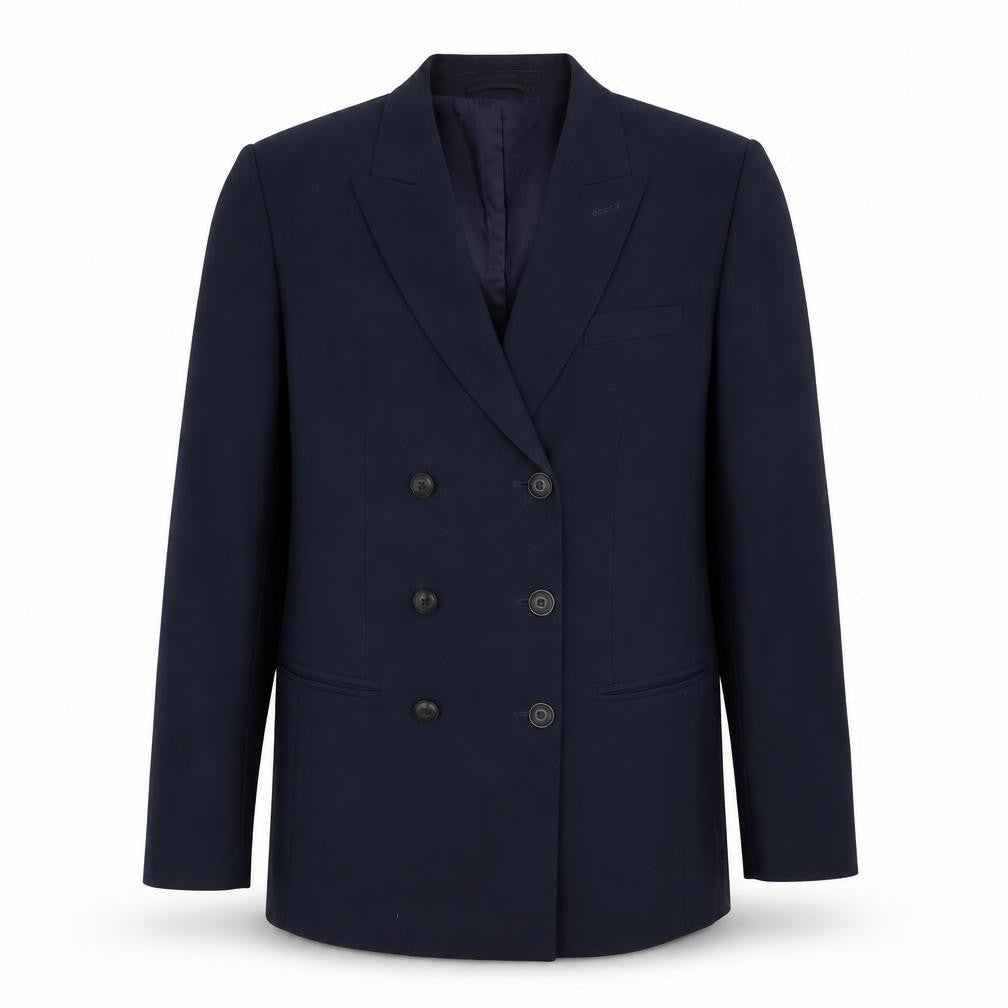 Front view of Mondi Classics Men’s Blue Wool Double-Breasted Blazer Jacket, size 42