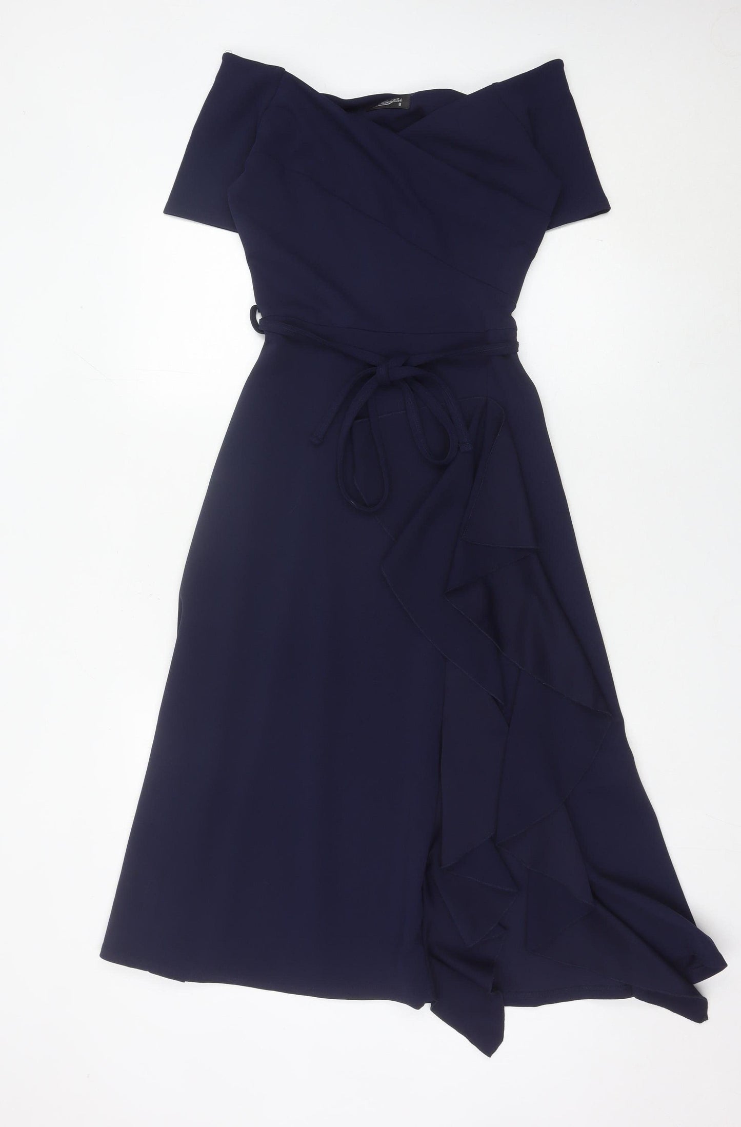 FeverFish Women’s Blue Midi Wrap Dress Size 8 Short Sleeve V-Neck