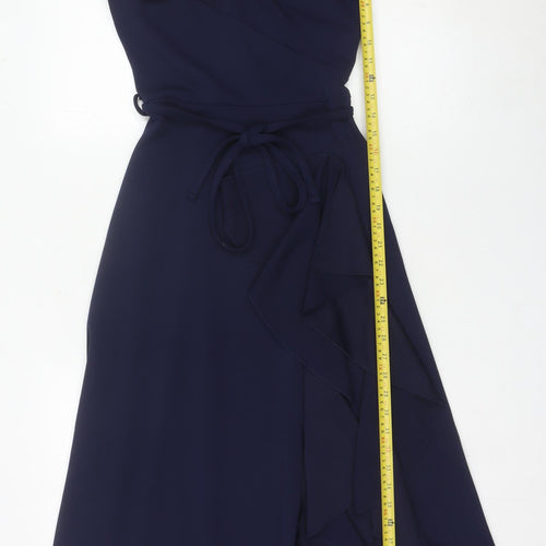 FeverFish Women’s Blue Midi Wrap Dress Size 8 Short Sleeve V-Neck