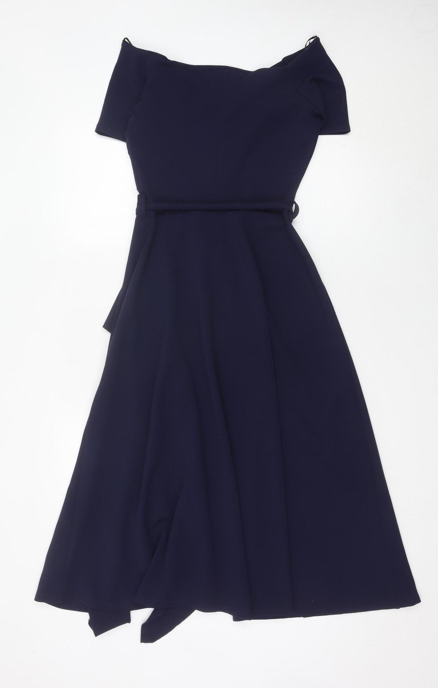 FeverFish Women’s Blue Midi Wrap Dress Size 8 Short Sleeve V-Neck