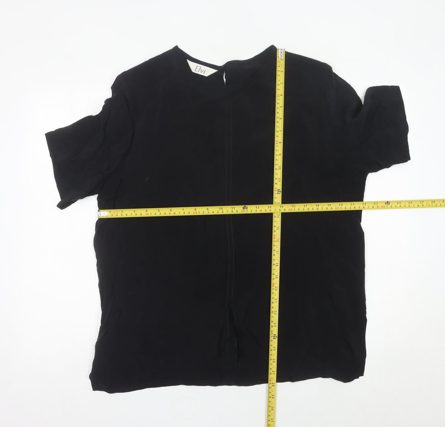Elvi Womens Black Blouse Size 16 Cupro Short Sleeve Work Top