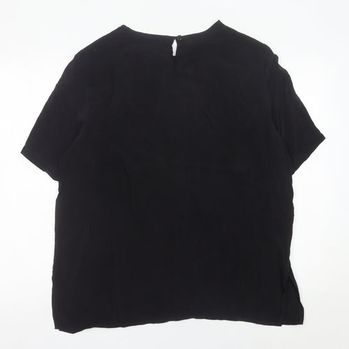 Elvi Womens Black Blouse Size 16 Cupro Short Sleeve Work Top