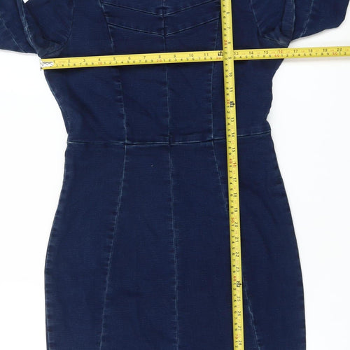 Sandwich Womens Blue Sheath Dress Size 8 Knee Length 3/4 Sleeve