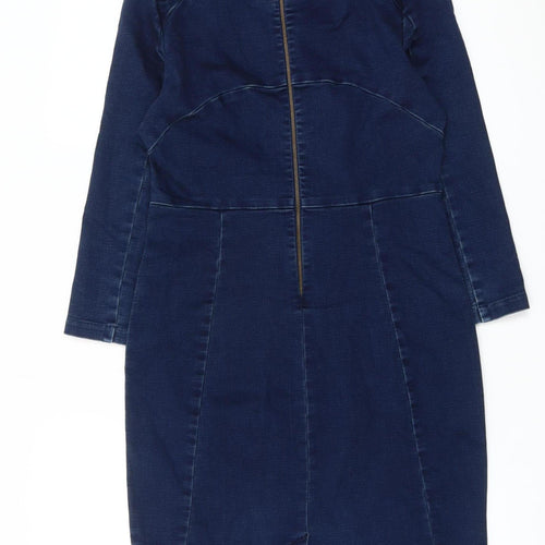 Sandwich Womens Blue Sheath Dress Size 8 Knee Length 3/4 Sleeve