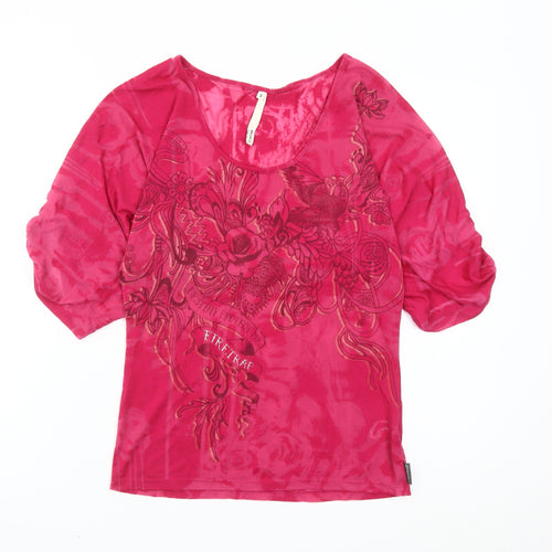 Firetrap Womens Pink Floral Scoop Neck T-Shirt Size S