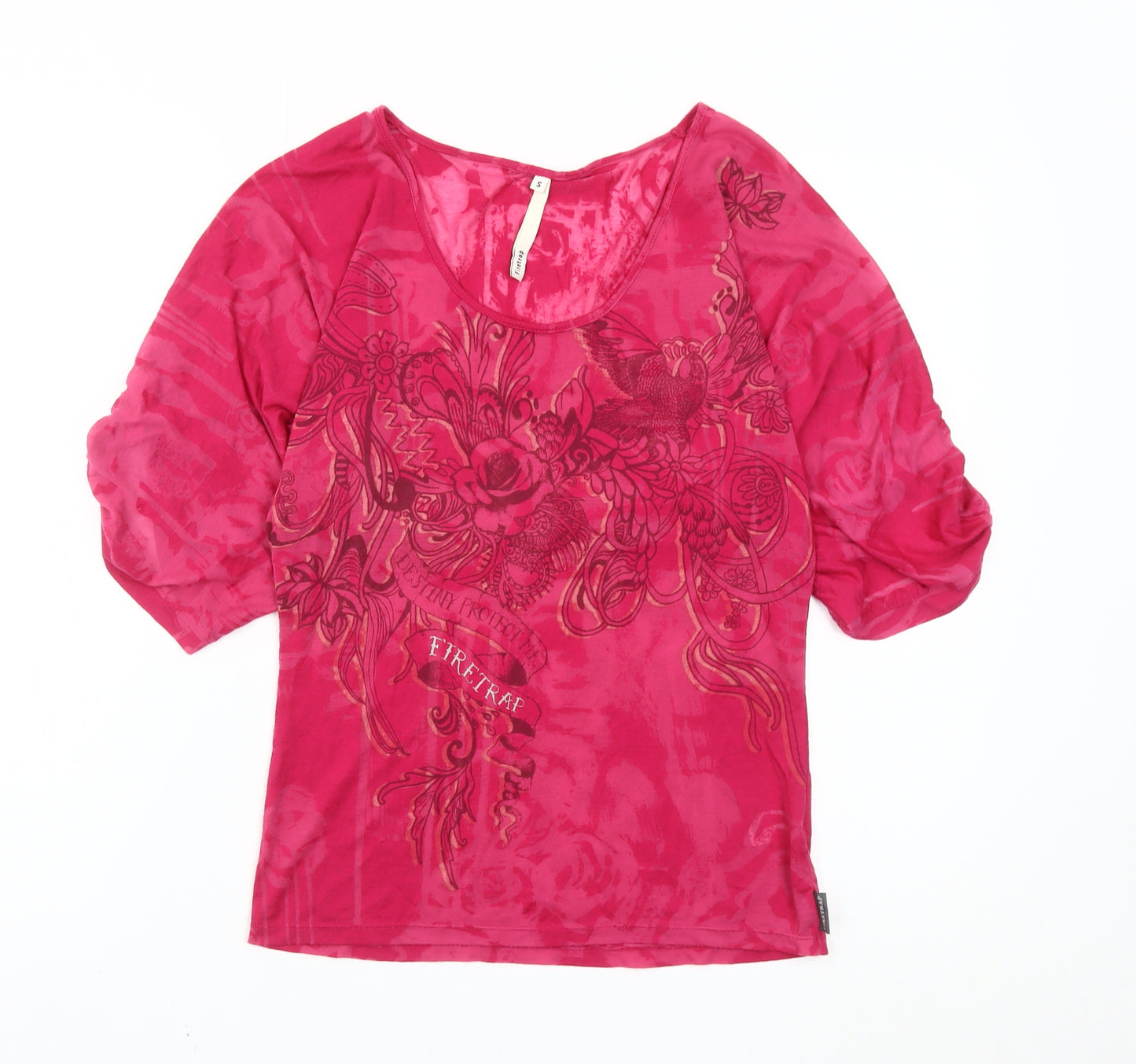 Firetrap Womens Pink Floral Scoop Neck T-Shirt Size S