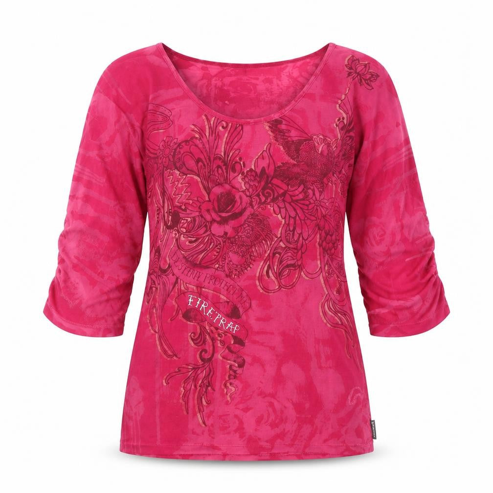 Firetrap Womens Pink Floral Scoop Neck T-Shirt Size S