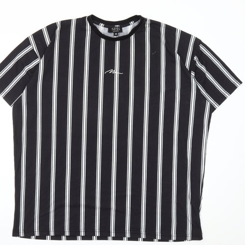 boohooMAN Men's Black Striped Crew Neck T-Shirt Size M