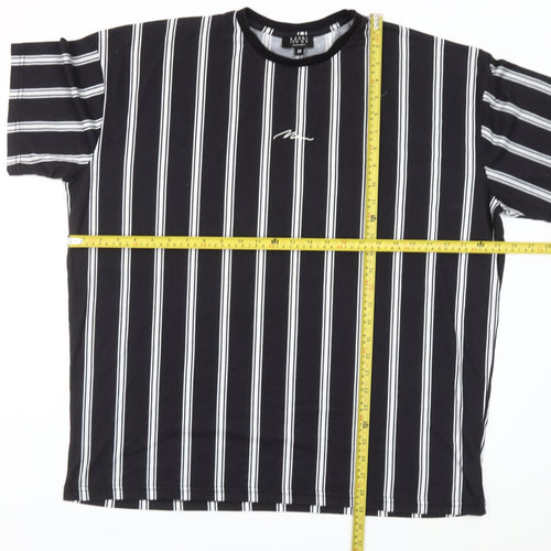 boohooMAN Men's Black Striped Crew Neck T-Shirt Size M