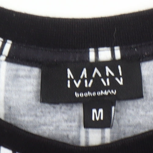 boohooMAN Men's Black Striped Crew Neck T-Shirt Size M