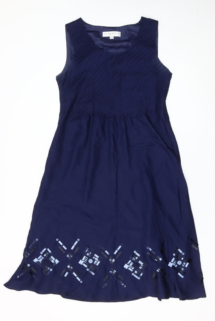 Edina Ronay Women’s Blue Silk A-Line Cocktail Dress Size 12