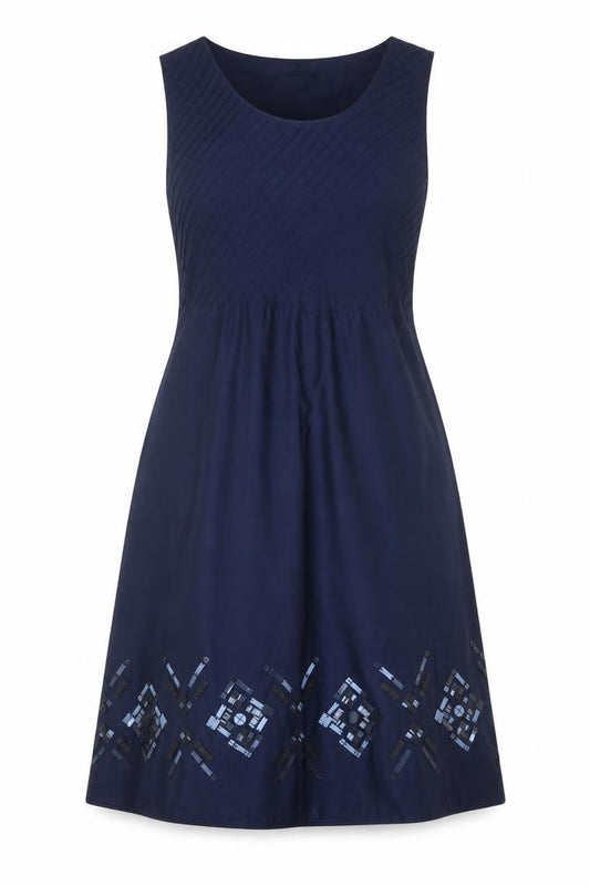 Front view of Edina Ronay Women’s Blue Silk A-Line Cocktail Dress, size UK 12
