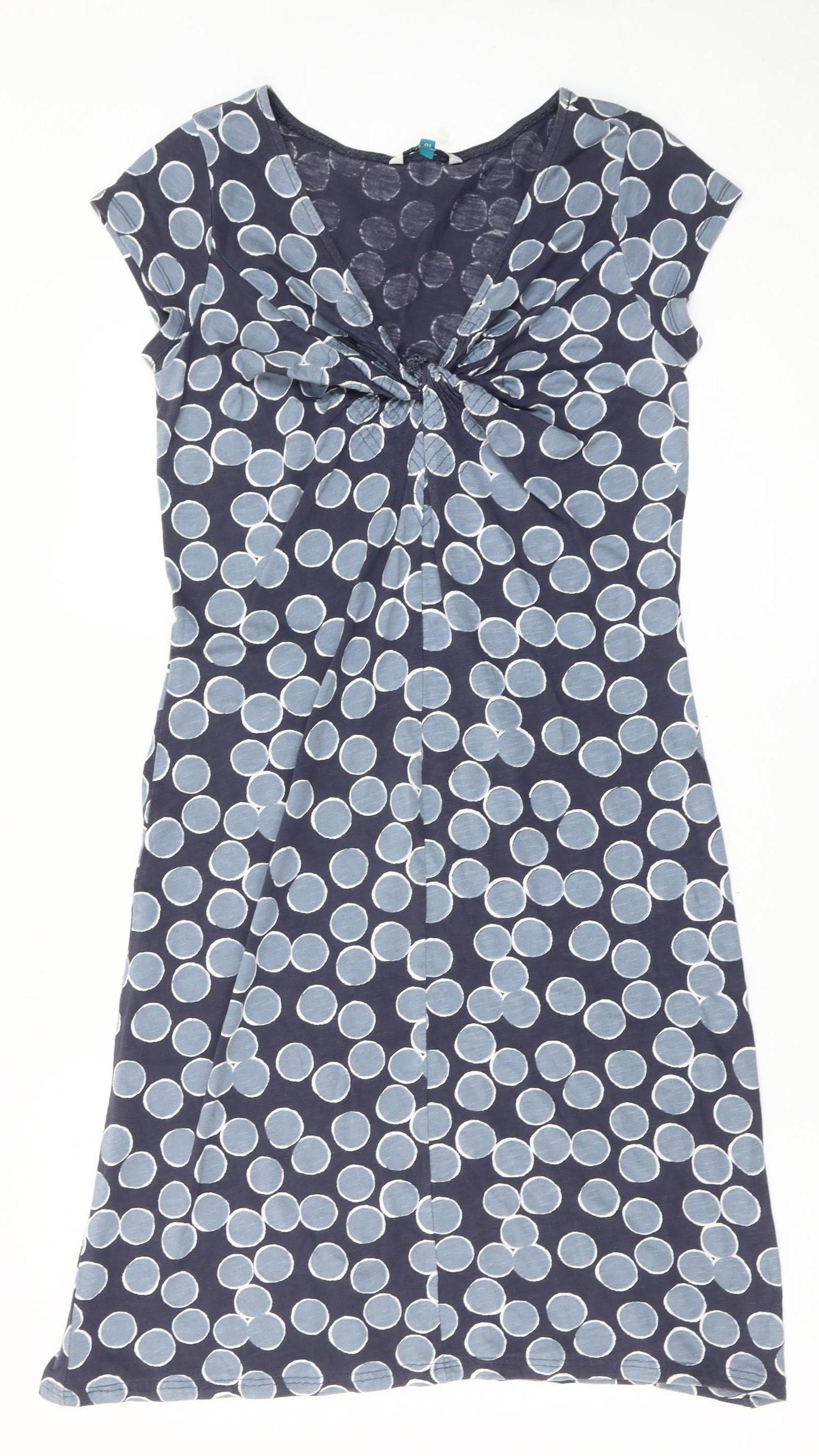 White Stuff Women’s Blue Polka Dot Cotton Shift Dress Size 10 Sleeveless