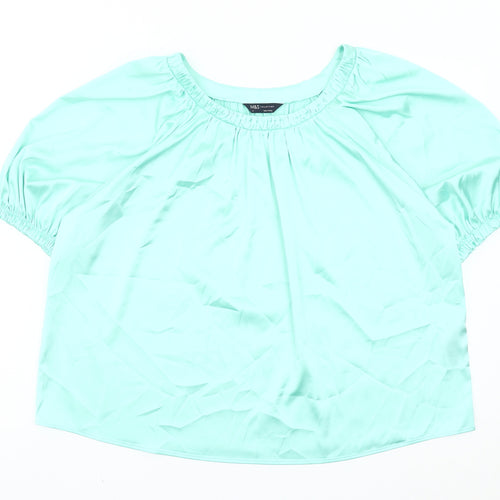 Marks and Spencer Women’s Green Blouse Size 14 Scoop Neck Puff Sleeve