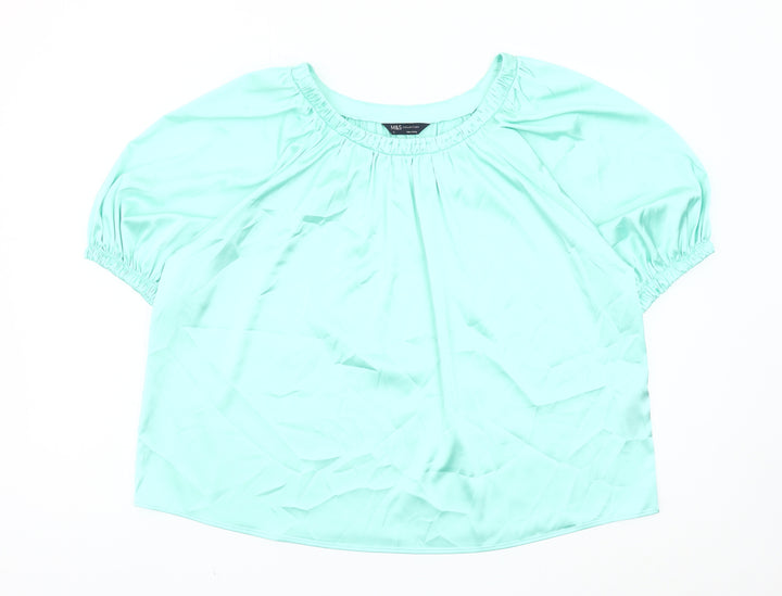 Marks and Spencer Women’s Green Blouse Size 14 Scoop Neck Puff Sleeve