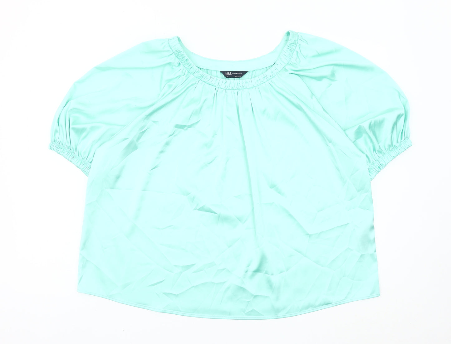 Marks and Spencer Women’s Green Blouse Size 14 Scoop Neck Puff Sleeve