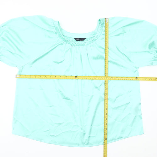 Marks and Spencer Women’s Green Blouse Size 14 Scoop Neck Puff Sleeve