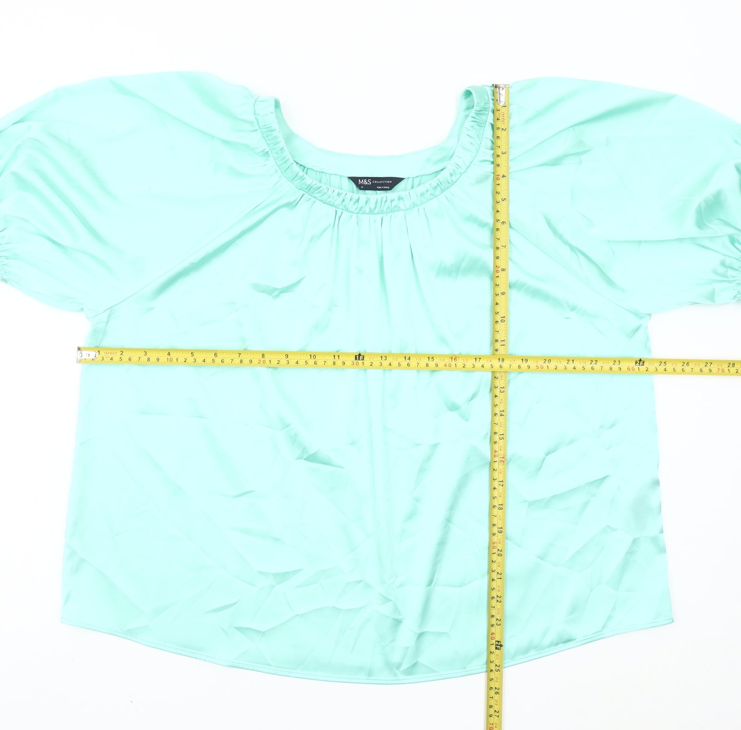 Marks and Spencer Women’s Green Blouse Size 14 Scoop Neck Puff Sleeve