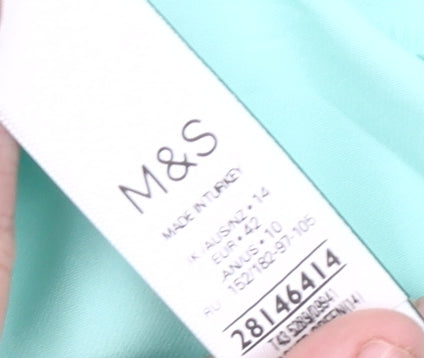 Marks and Spencer Women’s Green Blouse Size 14 Scoop Neck Puff Sleeve