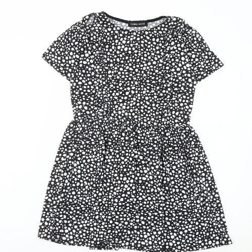 Cameo Rose Women's Black Polka Dot Skater Dress UK 10 Short Sleeve
