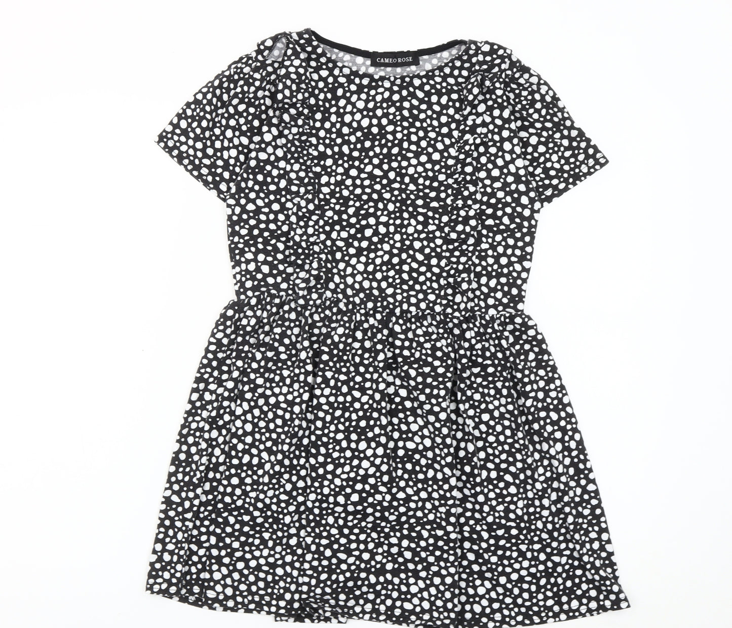 Cameo Rose Women's Black Polka Dot Skater Dress UK 10 Short Sleeve