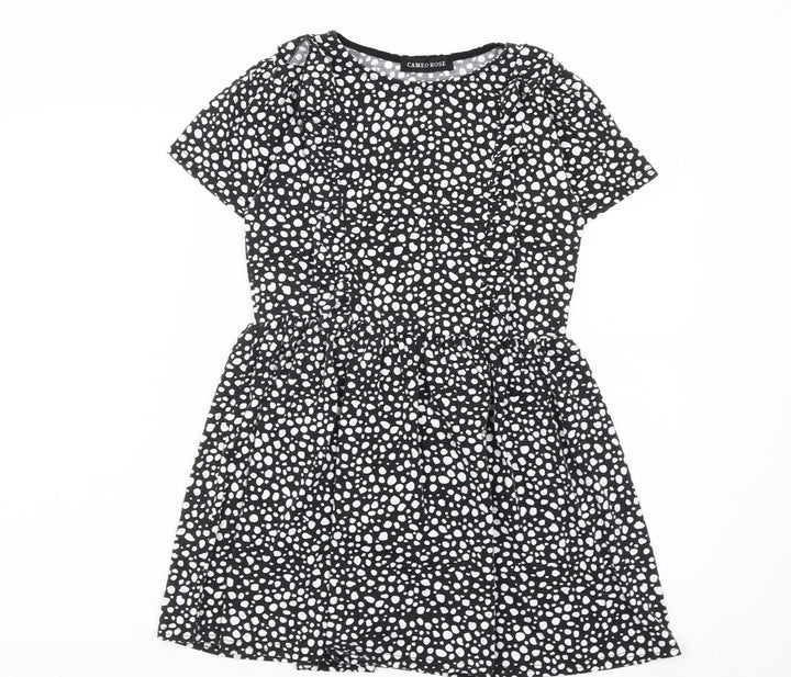 Cameo Rose Women's Black Polka Dot Skater Dress UK 10 Short Sleeve