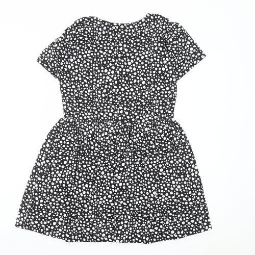 Cameo Rose Women's Black Polka Dot Skater Dress UK 10 Short Sleeve