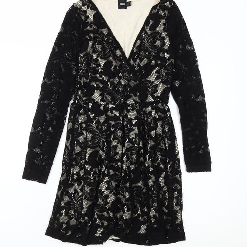 ASOS Women Black Size 8 Floral Lace Skater Party Cocktail Dress