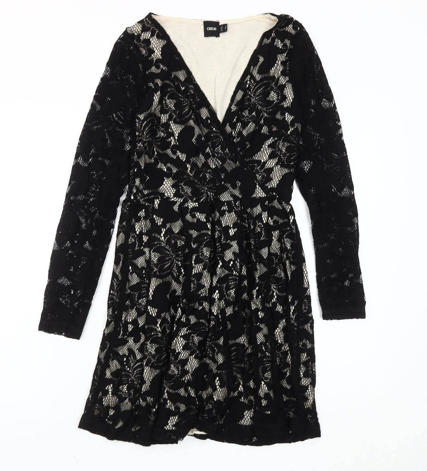 ASOS Women Black Size 8 Floral Lace Skater Party Cocktail Dress