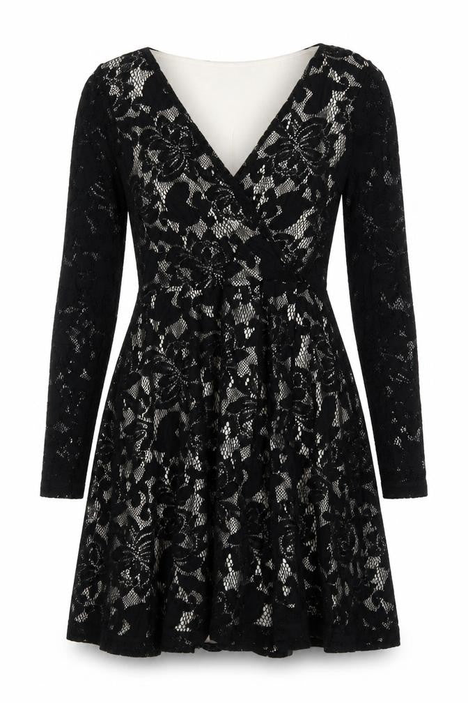 ASOS Women Black Size 8 Floral Lace Skater Party Cocktail Dress