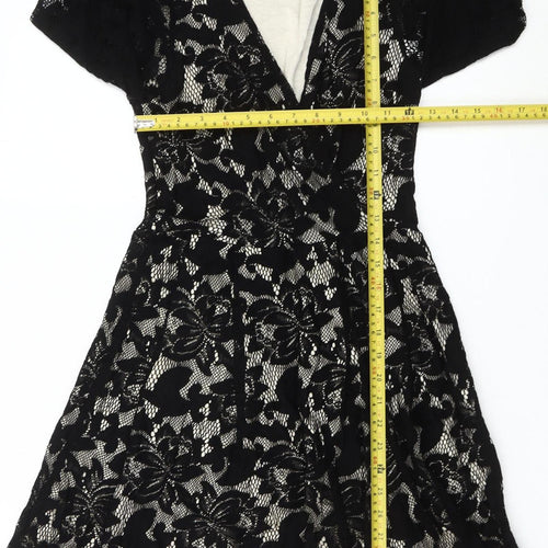 ASOS Women Black Size 8 Floral Lace Skater Party Cocktail Dress