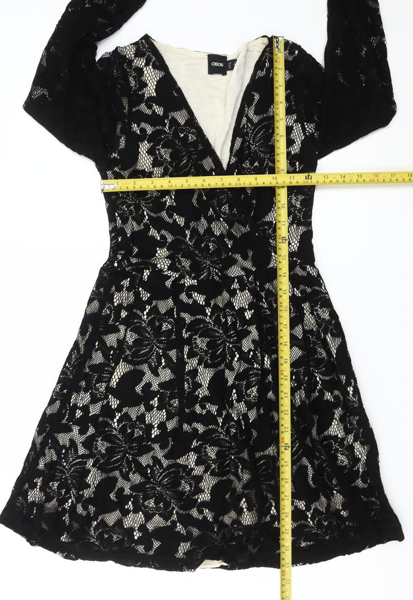 ASOS Women Black Size 8 Floral Lace Skater Party Cocktail Dress