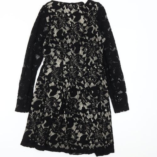 ASOS Women Black Size 8 Floral Lace Skater Party Cocktail Dress