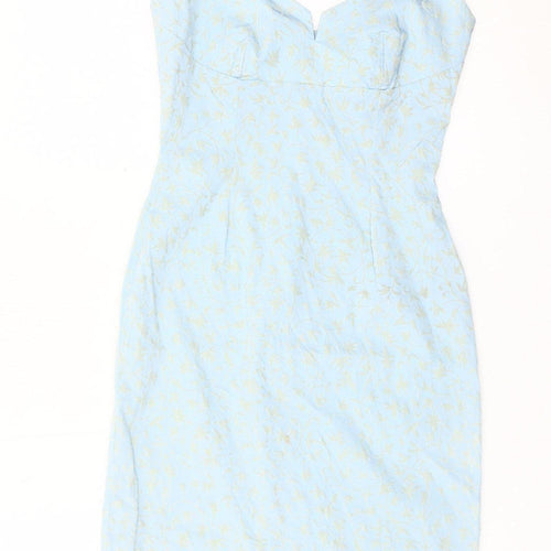 Coast Women’s Blue Floral Bodycon Dress Size 10 Sleeveless Midi