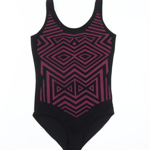 Miss Selfridge Womens Black Glitter Geometric Petite Bodysuit Size 8