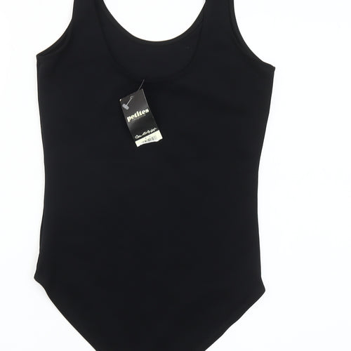 Miss Selfridge Womens Black Glitter Geometric Petite Bodysuit Size 8